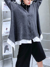 Women Long Sleeve Stitching Irregular Sweater